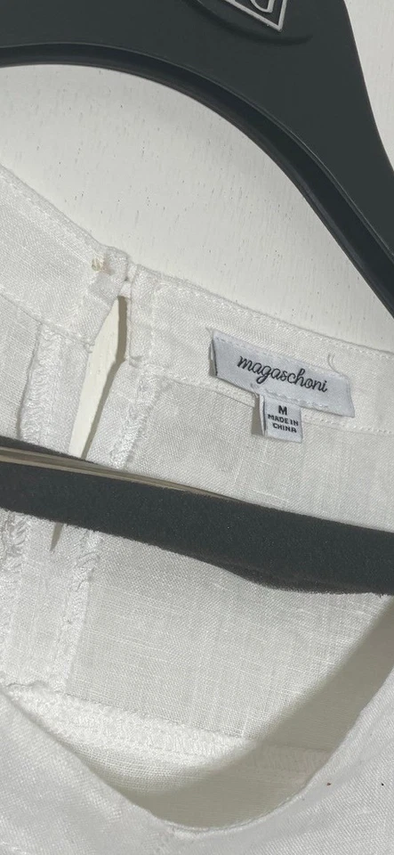 Magaschoni Talla M Mujer Top Manga Corta Lino Blanco Sólido, Blusa Informal Transparente Foto 2 de 4
