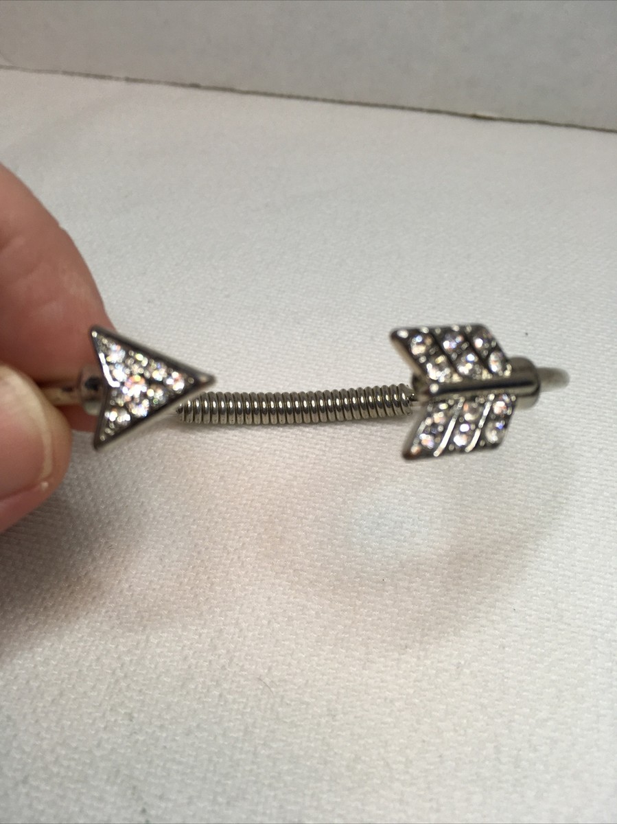 Beautiful Silvertone Signed Cara NY Unique Springed Jeweled Arrow Bracelet View 2