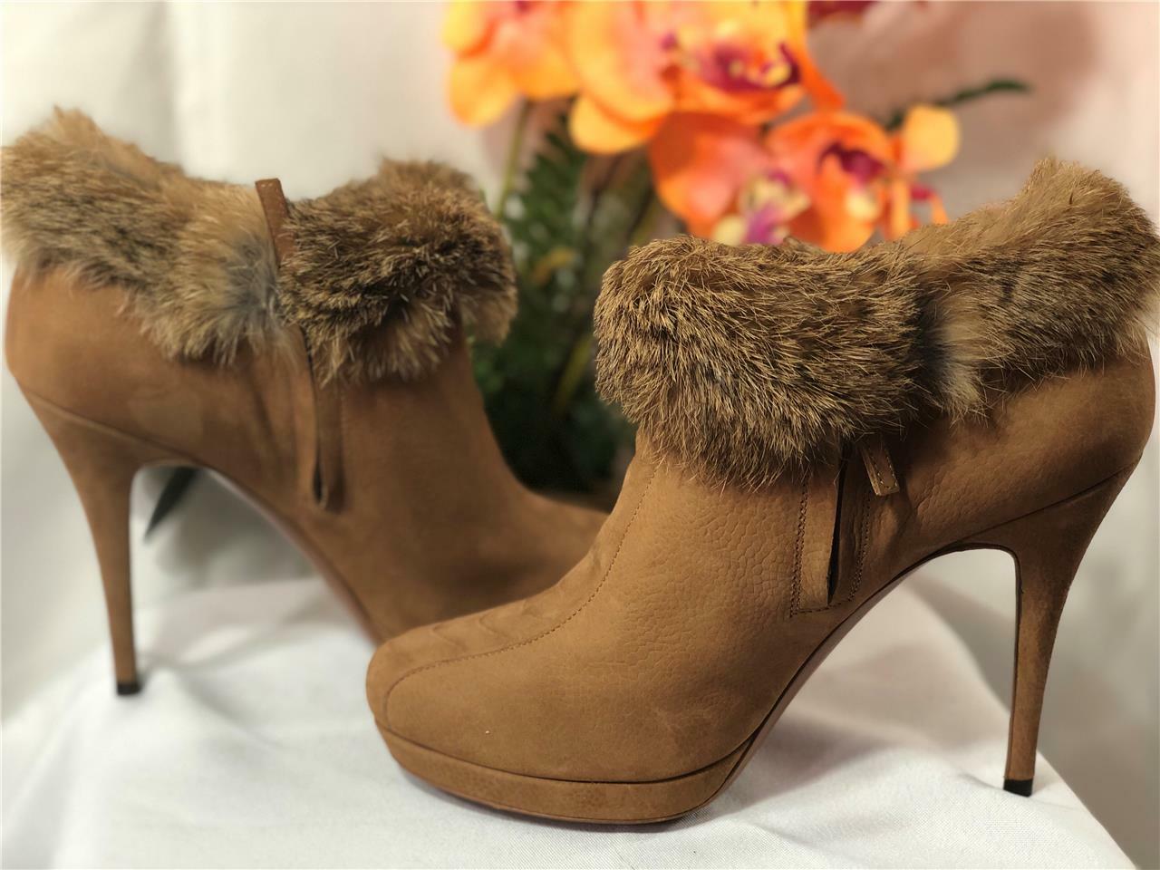 Stivaletti alla caviglia nuovi WOB Yves Saint Laurent YSL ""TRIBUTE"" in pelliccia marrone pelle scamosciata EU39 US9