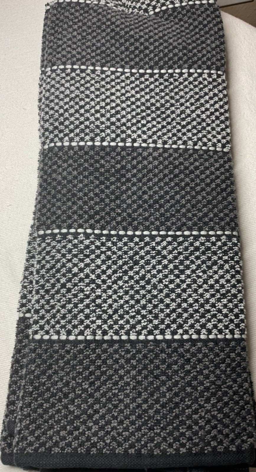 KITCHENAID KITCHEN TOWELS (2) BLACK GRAY WHITE WIDE STRIPES 100% COTTON NIP