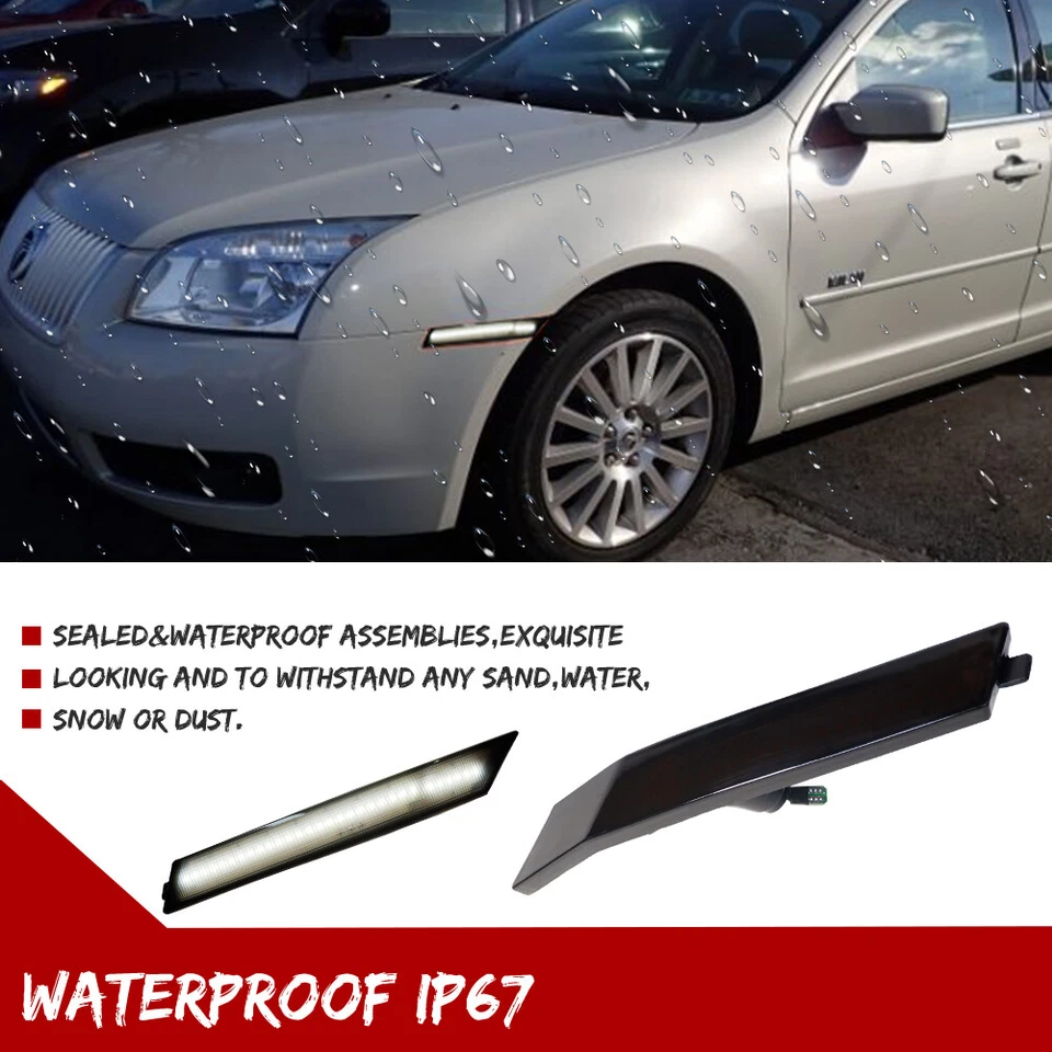 Fits 06-09 Ford Fusion Milan Smoke Driver Passenger White LED Side Marker Lights - Image 4 of 4