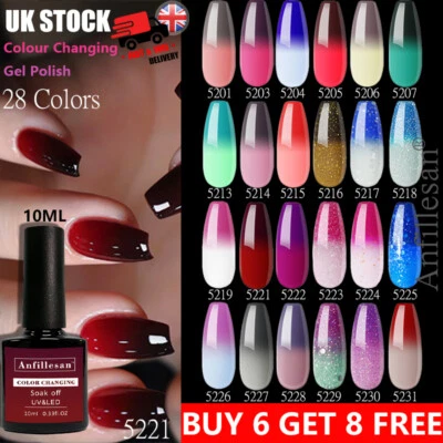 Thermal Gel Nail Polish Anfillesan Colour Changing Shiny UV/LED Top Base Coat UK