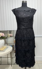Special Occasion Size 8 Black Beaded Lace Layer A-line Evening dress