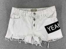 Zara Girls Shorts Girls 11 White Denim Jean Cutoff Button Fly Distressed