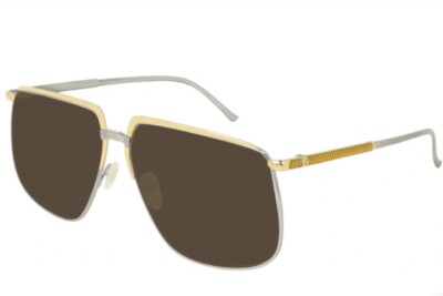 GUCCI Sunglasses GG0365s 002 Gold & Silver Square Sonnenbrille Brown Lens 63-13