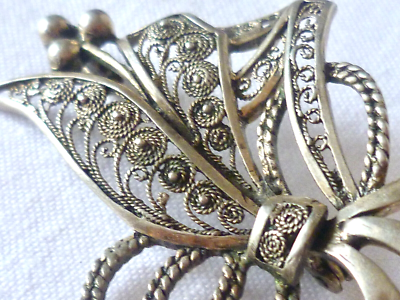 4 BROCHE PENDENTIF FILIGRANE ARGENT MASSIF