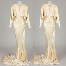 Vintage Champagne Wedding Dresses Long Sleeves Sweep Train Bridal Gowns