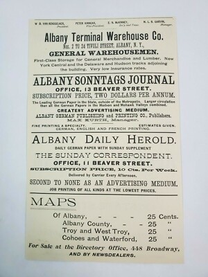 1896 Albany New York Print Advertisement Sonntags Journal Herold Telegram Papers
