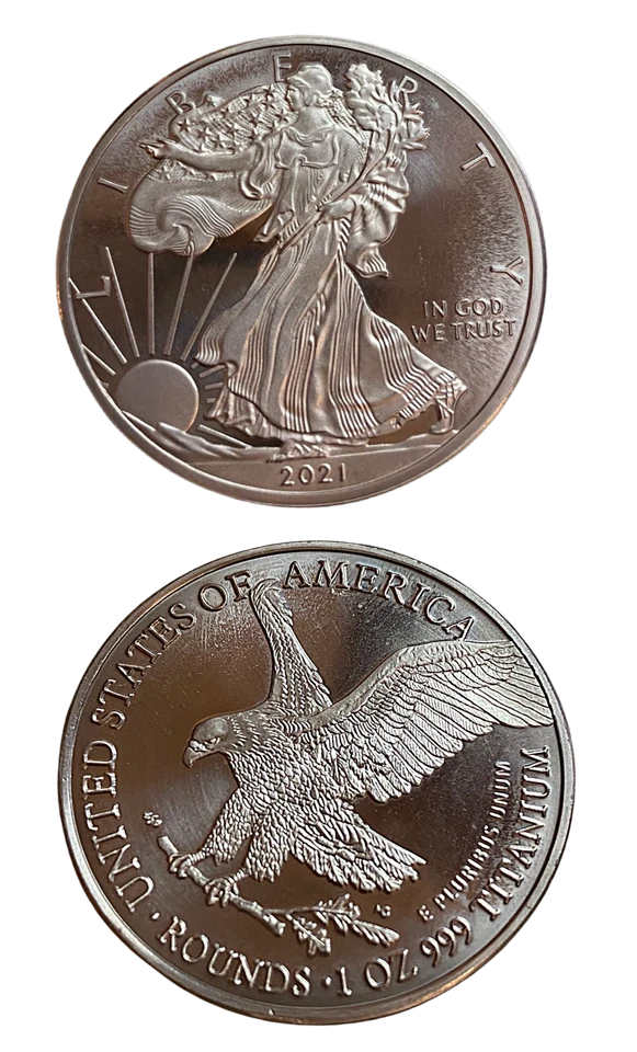 LOTE DE 10 MONEDAS REDONDAS DE TITANIO SÓLIDO .999 Walking Liberty Eagle de 1 onza troy/oz .999 Foto 2 de 4