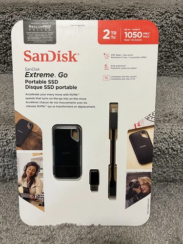 SanDisk 2TB Extreme Go Portable SSD External Hard Drive - Up to 1050MB/s
