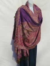 Viscose | Shawl/Wrap| Jamawar Design | Handloomed in Kashmir | Plum & Violet