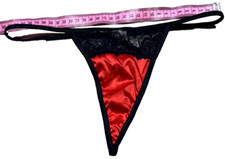  VTG Second SKIN Silky Satin String Bikini Lace Pantie SZ M Wet Red