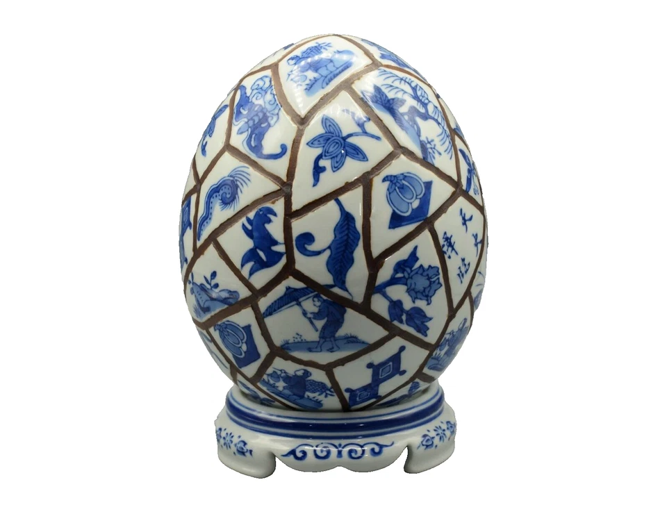 Chinese Original Vintage Signed Porcelain Fengshui Egg Figurine Statue Sculpture - Image 3 of 4