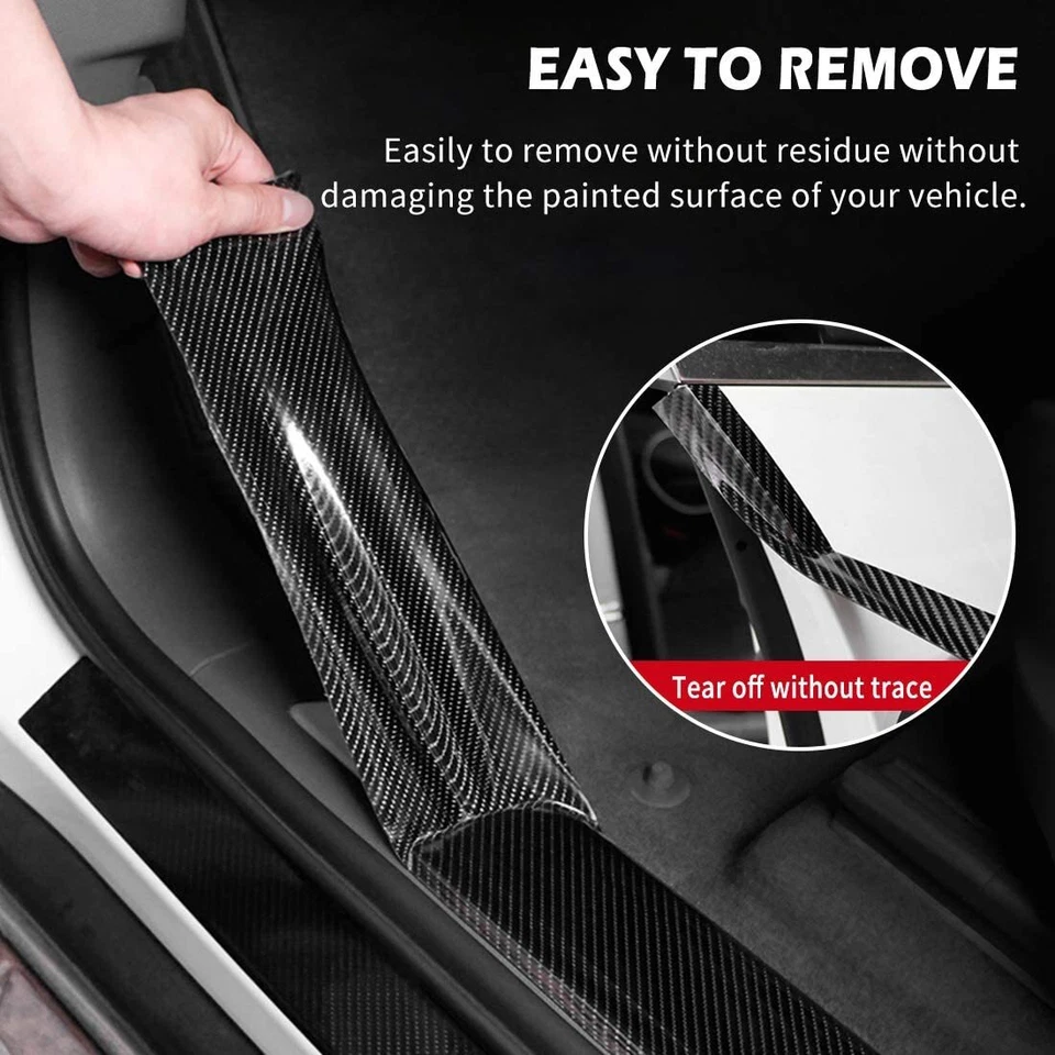 Carbon Fiber Vinyl Car Door Sill Scuff Cover Plate Sticker For Great Wall Protec - image 2 of 4