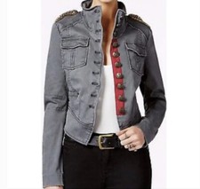 Free People Gray Military Style Cropped Jacket Blazer Buttons Size Small