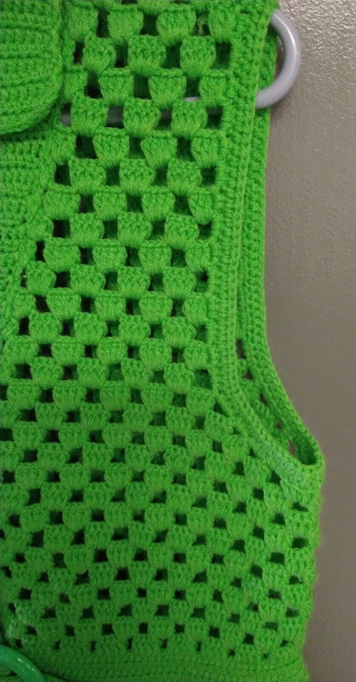 Женщин ручной работы крючком без рукавов свитер жилет хиппи богемное афганская бабушка Sz Lg - Изображение 3 из 4