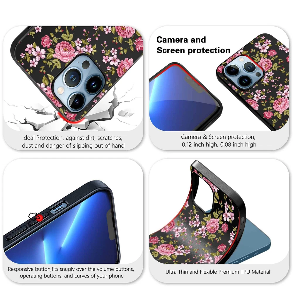Phone Case For Apple iPhone 14 Pro Max 13 12 15 Flower Lace Protective TPU Cover