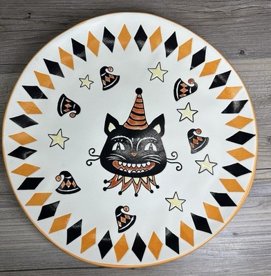 Eli + Ana Halloween Chill Cat Black Cat 11  Set of 2 Dinner Plates NEW.