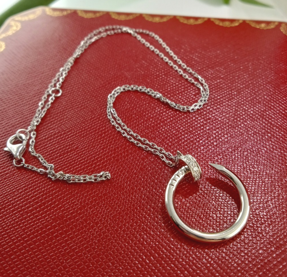 CARTIER JUSTE UN CLOU 18K WHITE GOLD DIAMOND NECKLACE W/ BOX