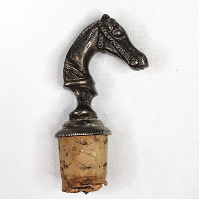Vintage Pewter Horse Head Wine Cork Stopper As Found *some missing cork