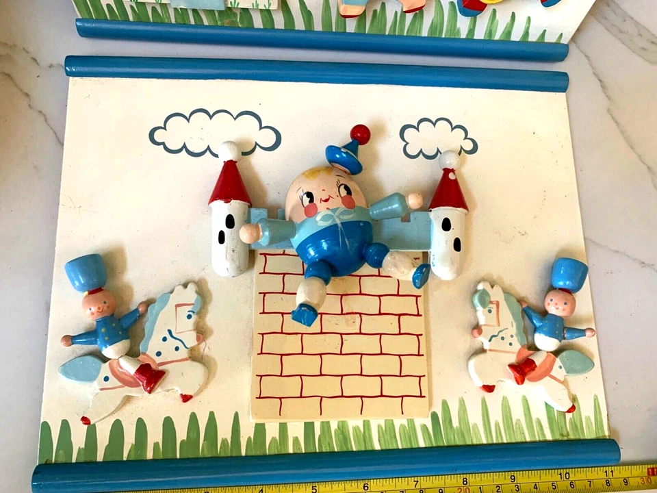 2 adorables placas de pared de madera 3D años 60 Humpty Dumpty Jack & Jill rimas infantiles Foto 2 de 4