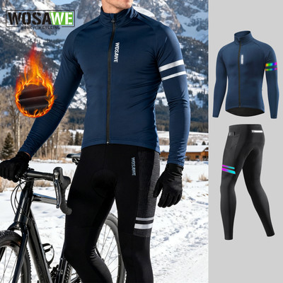 WOSAWE Winter-Fahrradset für Herren Thermofleecejacke Gepolsterte Leggings S-3XL