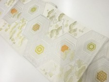 7242583: JAPANESE KIMONO / ANTIQUE FUKURO OBI / WOVEN PINE UME