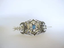 Silver moon pentagram crescent metal blue stone hair slide stick clip barrette