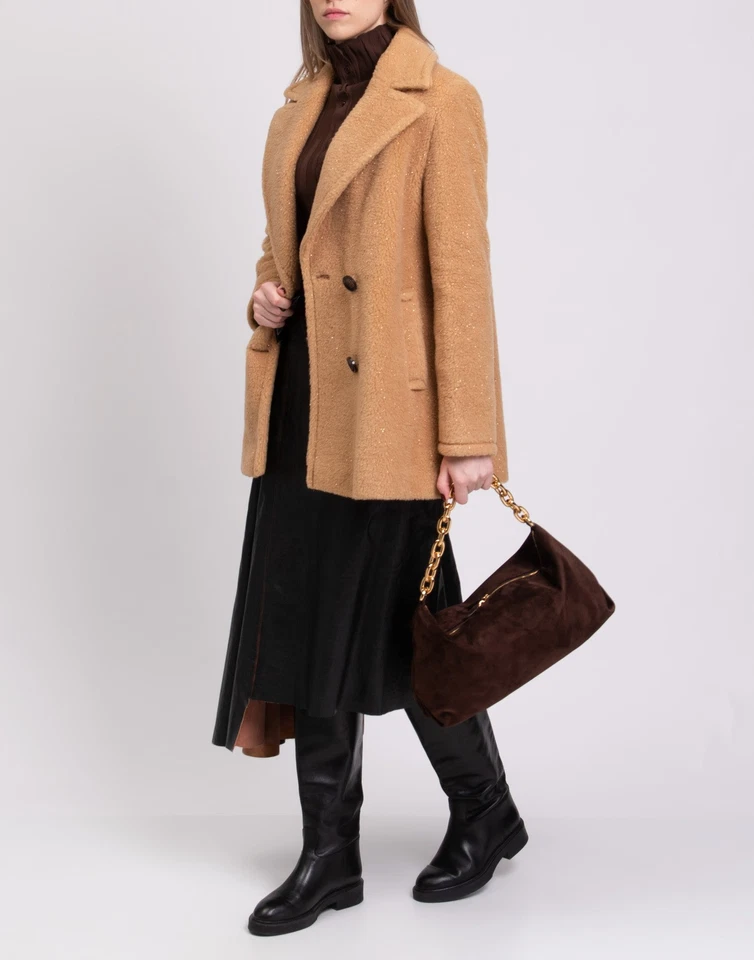 RRP€948 CINZIA ROCCA Sherpa Coat IT46 US10 UK14 XL Camel & Wool Blend Lame - Image 2 of 4