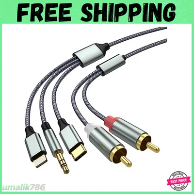 Lightning to RCA Cable Audio Aux Adapter,RCA to 3.5mm Cable，USB C to 2 RCA Audio - Photo 1/4
