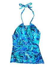 Lauren Ralph Lauren Blue Paisley Keyhole Halter Open Back Tankini Swim Top 10