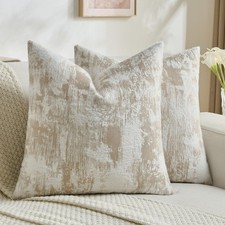 Khaki White Decorative Throw Pillow Covers 18x18 Inch Set of 2,Jacquard Weave...