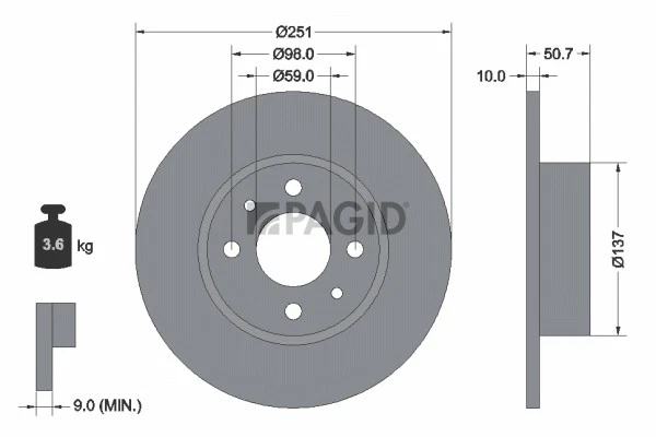 PAGID Disques De Frein Pleins Ø251mm Pour Fiat Bravo II 198 198_ Stilo 192 192_ - Photo 1/1