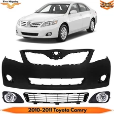 Front Bumper Cover Primed Plastic & Fog Lights Kit For 2010-2011 Toyota Camry
