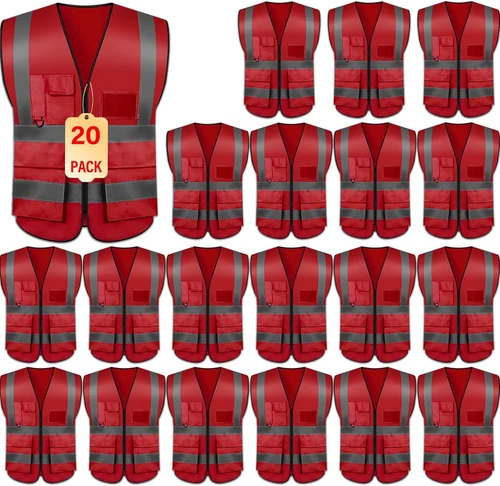 Safety Vests 20 Pack,Hi Vis Construction Vest with 5 Pockets image 9