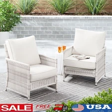 Outdoor Wicker Lounge Chairs Set of 2 High Back Weather Resistant Steel Frame US