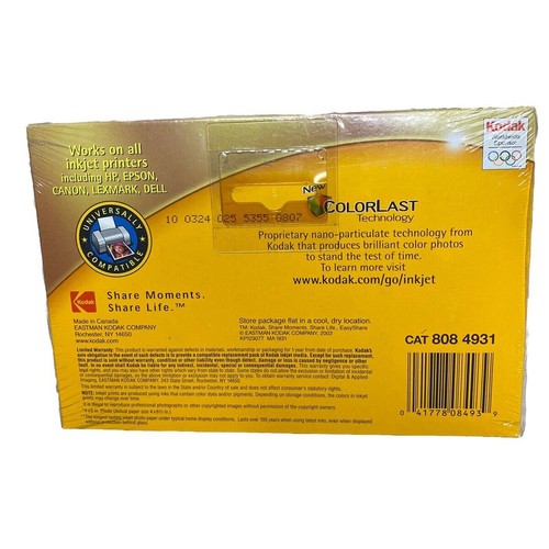 "Papel fotográfico Kodak Ultima para impresoras de inyección de tinta 20-4x6"" color último alto brillo" - Imagen 2 de 3