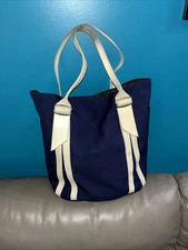 Jack Gomme Tote Bag- Bucket Shoulder Ourse Navy Blue And White