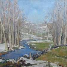 Frederick W. Koonz American 1868-1958 Oil Painting SPRING THAW Snowscape 20x18