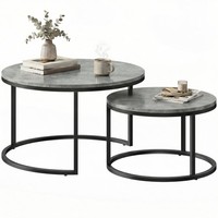 HOMCOM 2 Pcs Stacking Coffee Table Set Steel Frame, Cement Grey