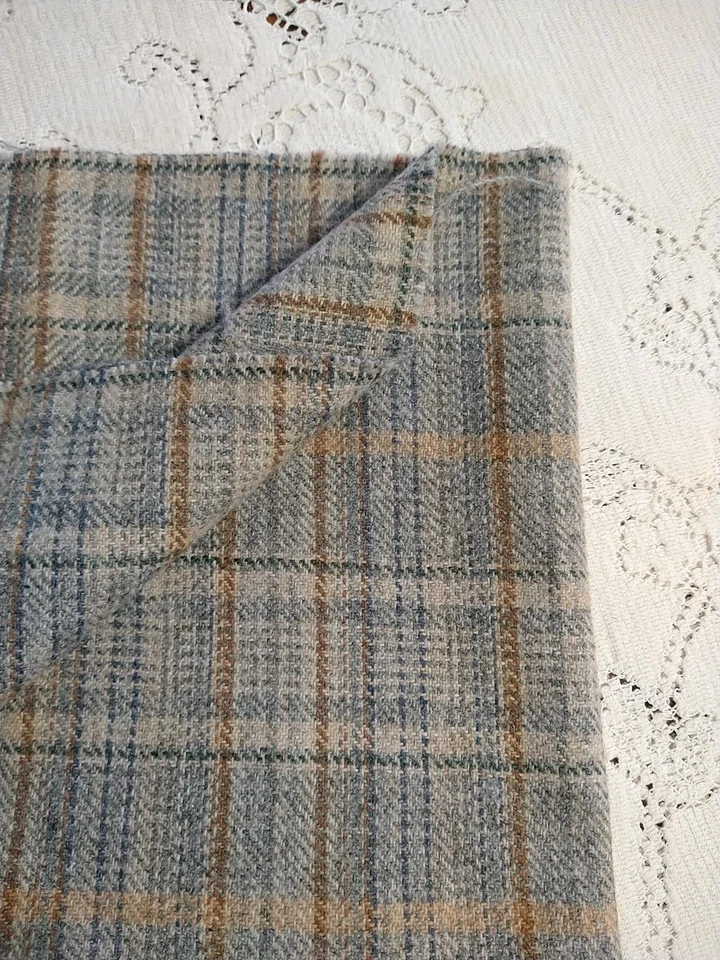 REMNANT Tan Brown Cream Gray Lightweight Wool Plaid Design Fabric 18" L x 29" W - Image 3 of 4