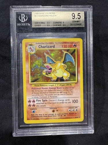 Pokemon Charizard Holo Rare Beckett 9.5 Display Base Set Unlimited 4/102
