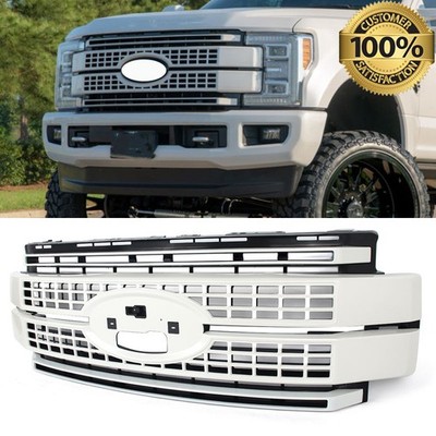 White Platinum Front Upper Grille For Ford F250 F350 F450 Super Duty 2017-2019
