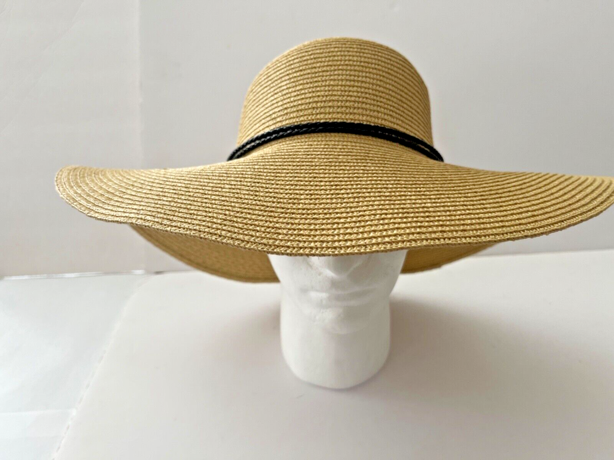 Women's Large Taupe Floppy Folding Wide Brim Straw Sun Beach Hat