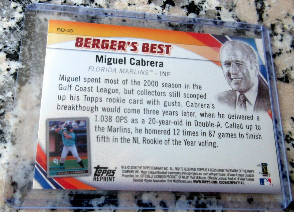 MIGUEL CABRERA 2016 Reprint 2000 Topps Traded Rookie Card RC Tigers Triple Crown - Image 2 of 2