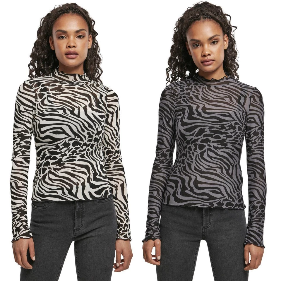 Urban Classics Femmes Aop Maille Col Roulé Manches Longues Haut Pull Zèbre Print - Photo 1/1