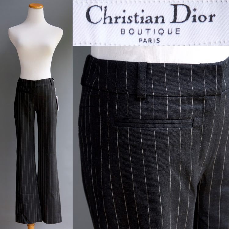 Christian Dior Wool Pants Cabaret Sphinx Gray Pinstripe Silk