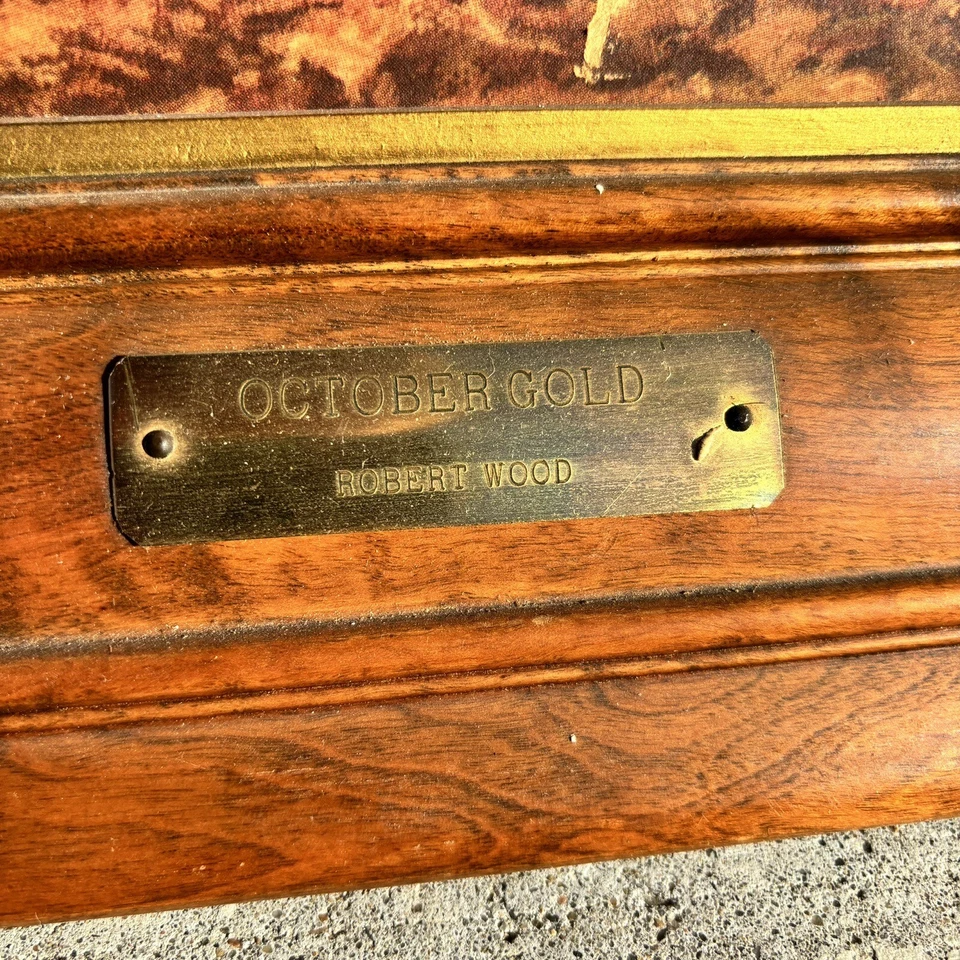 Vtg LARGE Robert Wood October Gold Picture on Gypsum? Wooden Frame Brass Plate - Image 3 of 4