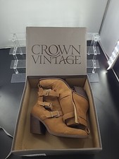 Crown Vintage Womens Stralla Bootie Brown ELM Size 7.5 M SUEDE LEATHER Shoe Heel
