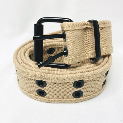 Unisex 100% Cotton Canvas Belt Double Grommet Hole For Men Women Beige  Color #4